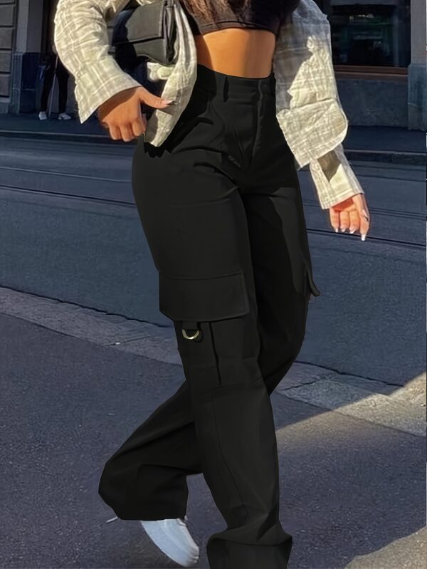 Women's High-Waisted Black Cargo Pants with Multiple Pockets - Casual Straight-Leg Design, Machine Washable, Perfect for Spring/Summer/Fall, Summer Outfits | Highwaisted Style | No Stretch Material, Cute Pants - Image 5