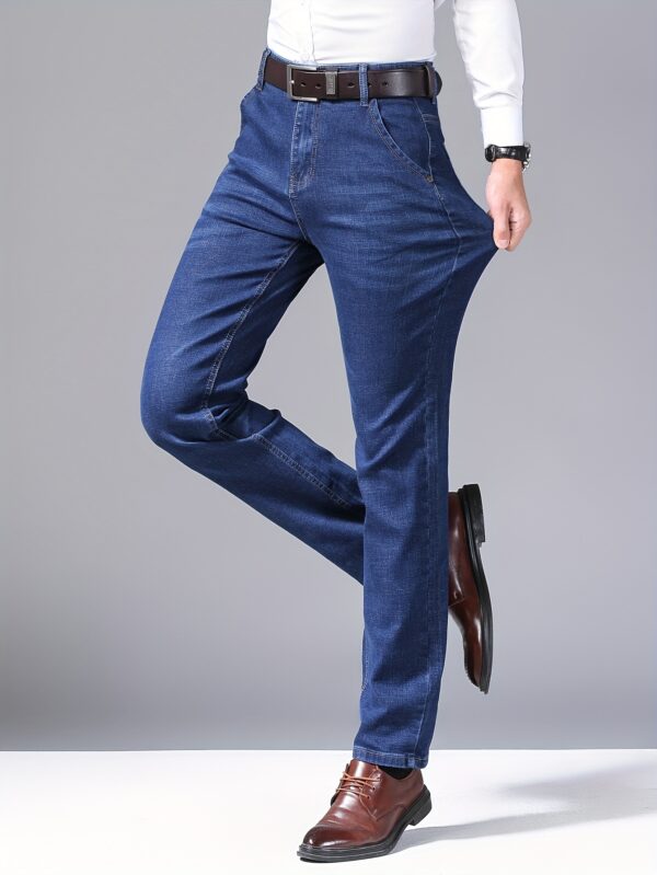 Spring and Autumn Men's Elastic Slim Fit Straight Jeans, Tall Casual Trendy Versatile Business Pants - Image 4