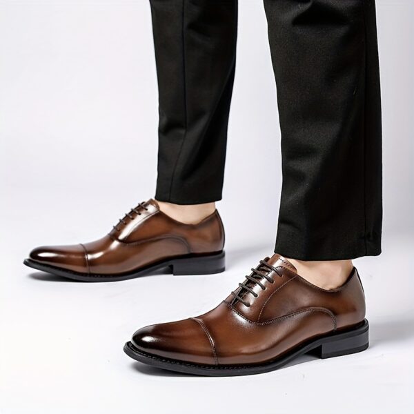 JASONSTAR Men'S Genuine Leather Dress Shoes - Business Casual, Lace-Up, Round Toe, Three-Prong, Height-Increasing, All-Season, Solid Color, Rubber Sole, Microfiber Insole, England Style - Image 12