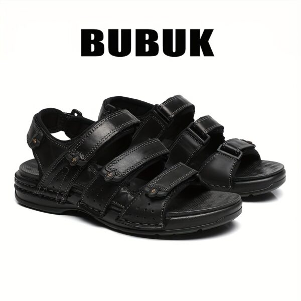 BUBUK Men'S Genuine Cow Faux Leather Sandals - Adjustable, Non-Slip, Comfortable Summer Beach Shoes with Soft Sole, Open Toe Design in Brown, All-Season Wear - Image 4