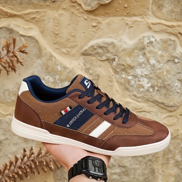 Men'S Plus Size Fashionable Breathable Canvas Sneakers with Contrast Color Design, Skateboarding Sneakers, Low-Top Lace-Up Lightweight Comfortable Casual Shoes for Outdoor Walking, Jogging, Traveling, Street Style, All-Season Activities - Image 2