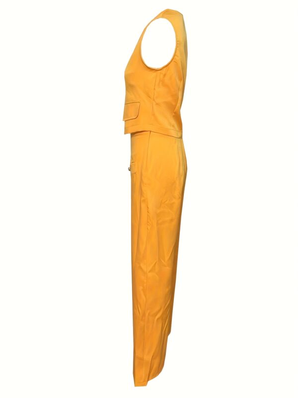 Women'S Mustard Yellow Sleeveless Jumpsuit with Button Details - Stylish Wide-Leg Pants, Polyester Fabric, Perfect for Casual or Formal Events, Casual Attire | Stylish Jumpsuit | Polyester Jumpsuit - Image 7