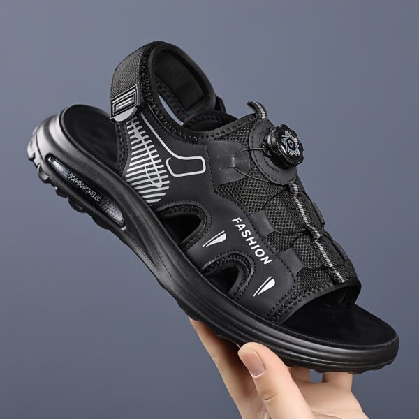 Men'S Summer Sports Sandals - Casual Beach Shoes with Soft Rubber Sole, Breathable Mesh Upper, Adjustable Buckle Strap, Black & Tan Design for Outdoor Activities, Water Sandal - Image 10