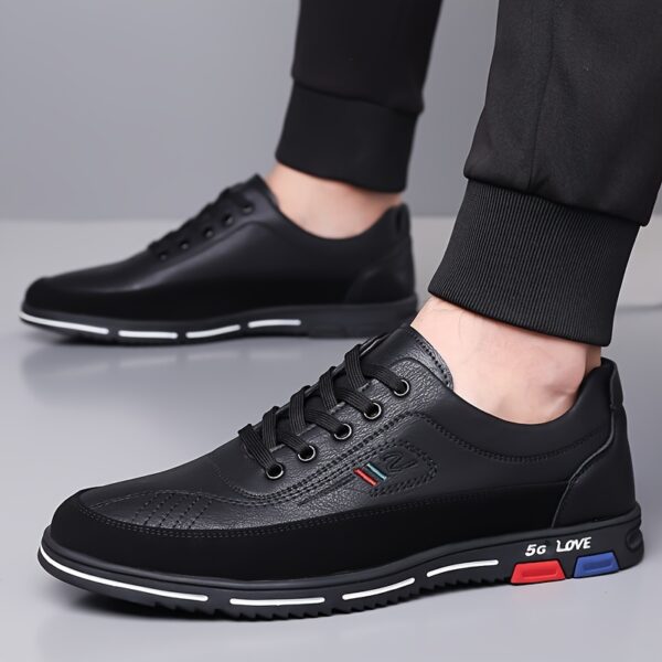 Men's elegant lace-up casual shoes, featuring full-sole embossed texture design and comfortable formal business attire footwear with supportive thick soles and easy slip-on elastic side openings. Crafted from high-quality durable materials, suitable for office wear and various occasions, perfect for 11 festive events - Image 6