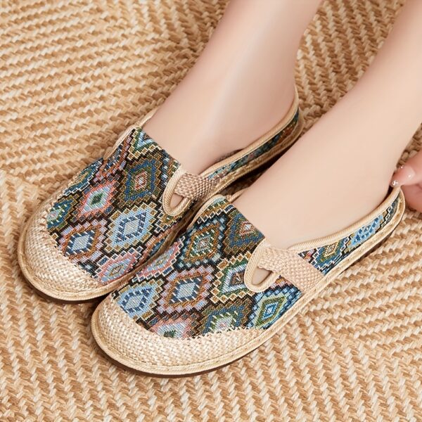 Women's Retro Plaid Slip-On Half Slippers - Soft Knit Fabric, Non-Slip PU Sole, Breathable Comfort for Indoor/Outdoor Use, Vibrant Spring Colors, Hand Washable - Image 2