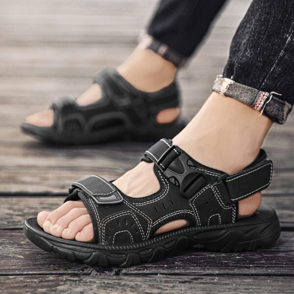 Men's Summer Sandals - Cushioned EVA Sole, Non-Slip Outdoors/Beach/Casual Shoes - Lightweight Breathable Sandals for Everyday & Formal Wear - Black, Sleek Strap Design, Adjustable Strap Footwear - Image 6