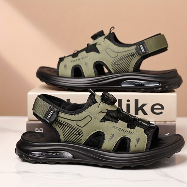 Men'S Summer Sports Sandals - Casual Beach Shoes with Soft Rubber Sole, Breathable Mesh Upper, Adjustable Buckle Strap, Black & Tan Design for Outdoor Activities, Water Sandal - Image 6