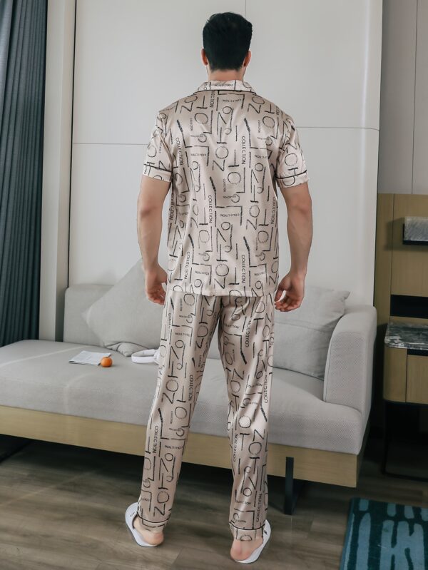 Men'S Summer Sleepwear Set with Short Sleeves, Shorts, And Long Pants, Featuring a Thin Fabric And Letter Print Design, Includes a Cardigan. - Image 4