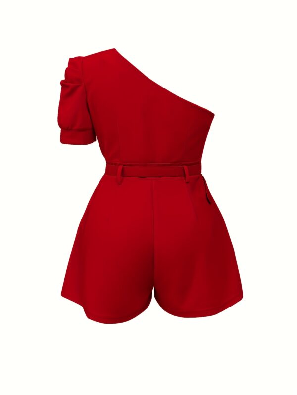 Elegant One-Shoulder Ruched Jumpsuit for Women with Belt - Solid Color Red, High-Waisted Wide-Leg Design, Perfect for Summer Parties & Commuting, Adult Fashion, Evening Wear, Sophisticated Style, Quality Tailoring - Image 3