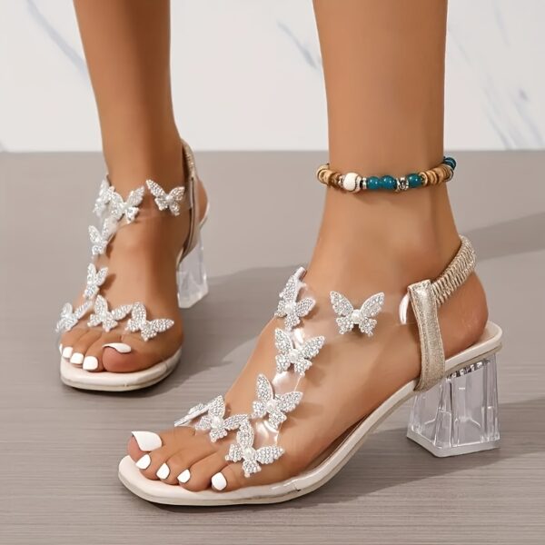 Honey Girl Summer High Heel Sandals - Open Toe, Block Heel, Slip-On Design, Floral Cutout Pattern, No Printing, Artificial Materials