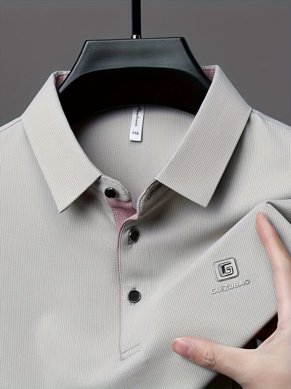 Men'S Casual Summer Short Sleeve Polo Shirt with Alphabet Pattern, Lightweight Polyester, Button-Up Collar, Regular Fit - Ideal for Daily Wea - Image 6