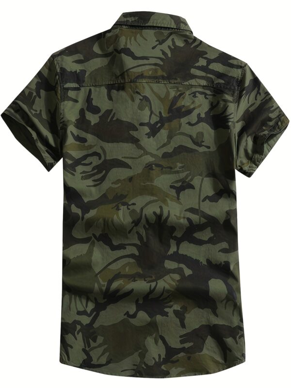 Men's Summer Camo Cotton Shirt - Casual Outdoor Short Sleeve with Chest Pocket, Vintage Style, Non-Stretch Fabric, Plaid Print, Regular Pattern, Military Uniform - Image 4
