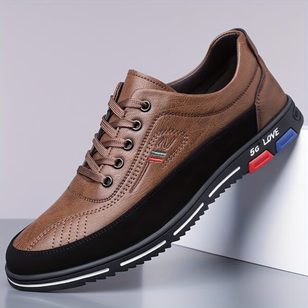 Men's elegant lace-up casual shoes, featuring full-sole embossed texture design and comfortable formal business attire footwear with supportive thick soles and easy slip-on elastic side openings. Crafted from high-quality durable materials, suitable for office wear and various occasions, perfect for 11 festive events - Image 4