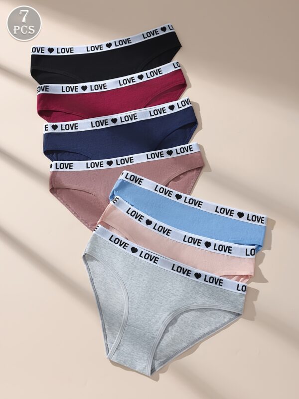 7-Pack Women's Low-Rise Seamless Bikini Briefs - Soft High-Elasticity Underwear with "LOVE" Letter Print, Multi-Color Pack (Navy, Light Blue, Pink, Beige, Dark Grey, Burgundy, Black) - Minimalist Everyday Comfort, Comfortable Basics, Stylish Print, Smooth Fabric, Multipack Panties, Daily Wear - Image 4