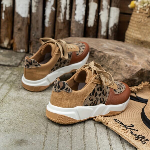 1 Pair Women'S Leopard Print Lace-Up Sneakers, Low Top Comfortable All-Season Shoes with Rubber Sole and Fabric Insole, Casual Sport Footwear - Image 5