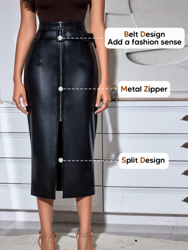 Women's Slit Spring/Summer Casual Commute Office Fashion Skirt with Zipper and Belt - Image 3