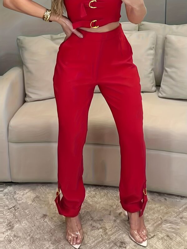 Stylish Elegant Adjustable Buckle Design Women's Camisole and Pants Two-Piece Set - Image 3