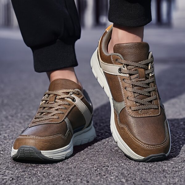 Men'S Plus Size Classic Color Block Casual Sneakers - Lightweight Low-Top Walking Shoes with MD Rubber Sole, EVA Cushion & Breathable Fabric Lining for All-Season Outdoor, Streetwear & Daily Wear, Outdoor Sneakers, Stylish Contrast Design, Comfortable Fit Shoes - Image 2