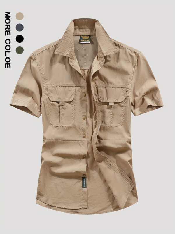 Men's Summer Lightweight Quick-Dry Short Sleeve Shirt - Breathable Workwear Style with Large Pockets, Olive Green, Regular Fit for Outdoor Leisure & Casual Wear, Functional Pocket Design | Classic Buttonup Placket | Machine Washable Clothing, Cute Shirts for Summer - Image 8