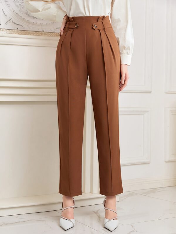 Women's Elegant Solid Color Straight-Leg Pants - Navy Blue Non-Stretch Trousers with Decorative Button Accents, All-Season Versatile Office & Casual Wear, Hand Wash/Dry Clean, Seasonal Versatility, Highwaisted Design, Smooth Fabric Finish, Workwear Essentials, Classic Style, Tailored Fit, Formal Bottoms, Adult Women - Image 12