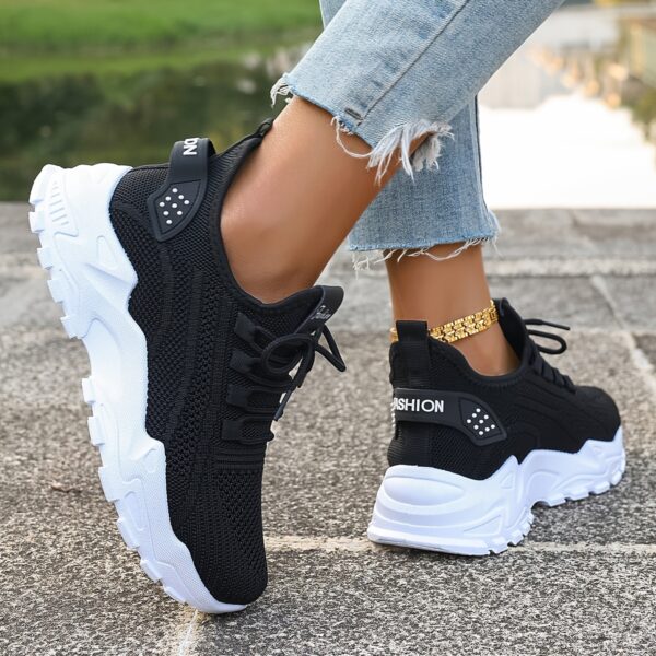 SIGUJK Women's Breathable Knit Sneakers - Lightweight Casual Walking Shoes with Cushioned PU Sole, White Low-Top Lace-Up Design for All-Season Outdoor Comfort, Shoes Sneakers, Sleek Sporty Design, Microfiber Construction, Everyday Footwear, Durable Footwear, Daily Commuters - Image 13