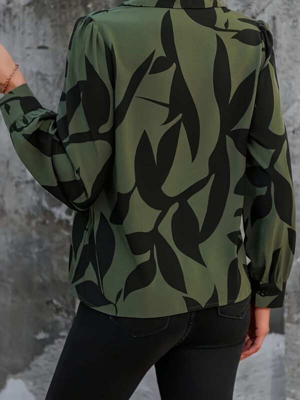 Women's Elegant V-Neck Long Sleeve Blouse - Black & Beige Geometric Print, Machine Washable Regular Fit Shirt for Spring Summer Fall, Office & Casual Wear, Smooth Texture Fabric, Work Attire, Classic Design, Durable Construction, Buttonup Top, Professional Women - Image 4