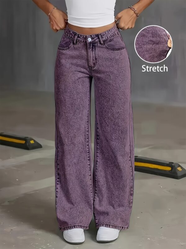 Women'S Stretchy Purple Denim Jeans - Elegant Straight-Leg Casual Pants with Pockets, Comfortable All-Season Wear for Work, Dates, Shopping, Camping & Casual Attire, Versatile Fashion, Medium Elasticity - Image 4