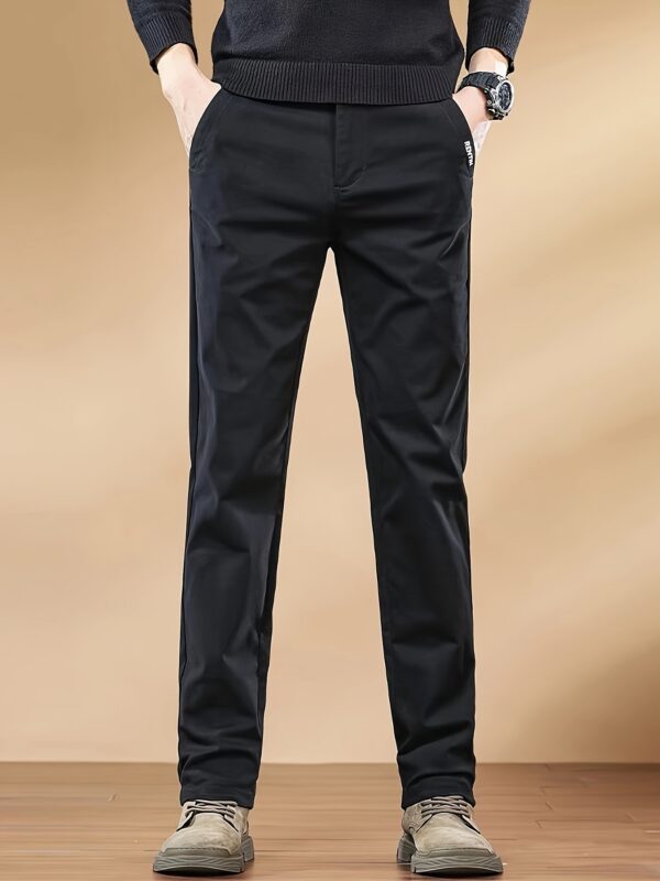 Men'S Slim-Fit Cotton Casual Pants - Classic Straight-Leg Design, Thick Stretch, Solid Black, Business Casual Trousers for All Seasons, Comfortable and Stylish, Allseason Trousers | Straight Leg Pants | Cotton Pants