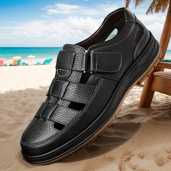 2025 Summer Trendy Men's Breathable Sandals - Genuine Leather Upper with Comfortable and Durable Design, Lightweight Beach Shoes Featuring Quick-Dry Technology, Available in 2 Colors, Perfect for Travel and Outdoor Activities, Ideal Gift for 7 Occasions, Suitable for Business Casual Wear, Full Size Range
