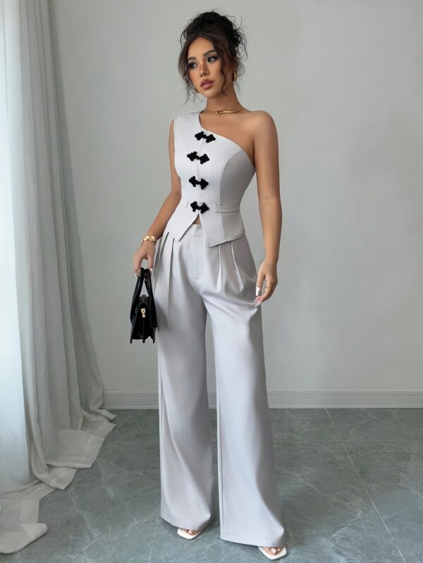 Women's Spring-Summer French Elegant Off-Shoulder Button-Up Blouse Set - Image 3