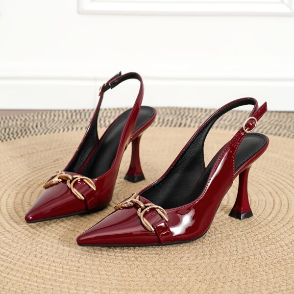 1 Pair Elegant Solid Color Pointed Toe Stiletto Pumps, Metal Buckle Accent, All-Season Slip-On High Heels for Weddings, Parties, And Work - TPU Sole, Man-Made Materials, Suitable for Women - Image 6