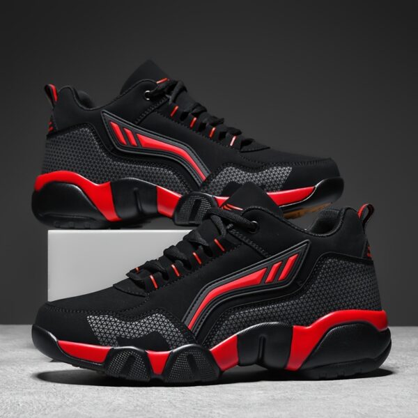 Men's Casual Sporty Sneakers - High Quality PU Upper, Non-Slip Rubber Sole with Cushioned Comfort & Inner Arch Support, Low-Top Lace-Up Design for All-Day Wear (Black/White) - Spring/Fall/Winter Seasonal Versatility, Comfortable Walking Shoes | Modern Sneakers | Sturdy Sole Footwear - Image 3