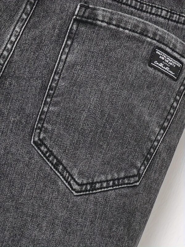 Men's Slim Fit Grey Jeans - Cotton Blend, Machine Washable, All-Season Denim Pants for Teens - Image 5
