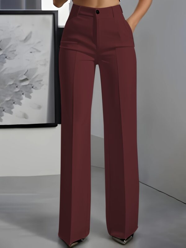 Elegant Women'S White Wide-Leg Pants - Straight Fit, Button Closure, Stylish High-Waist Trousers for Spring & Fall, Stylish Adult Clothing|Sophisticated Style|Straight Fit Pants - Image 3