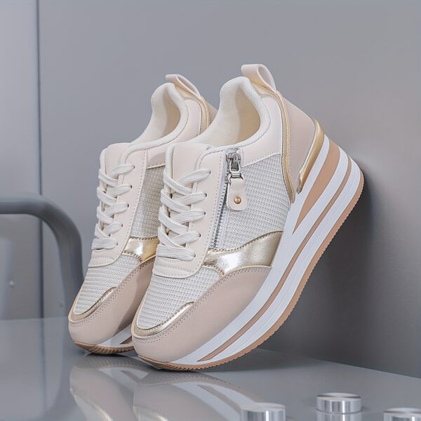 Women'S Pink Breathable Road Running Shoes, Wedge Platform Sneakers with Moire Pattern, Cushioned Support, All-Season Synthetic Upper & PVC Sole, Casual Athletic Footwear for Outdoor Activities, Outdoor Sports Shoes | Stylish Women'S Shoes | Comfortable Fit - Image 5