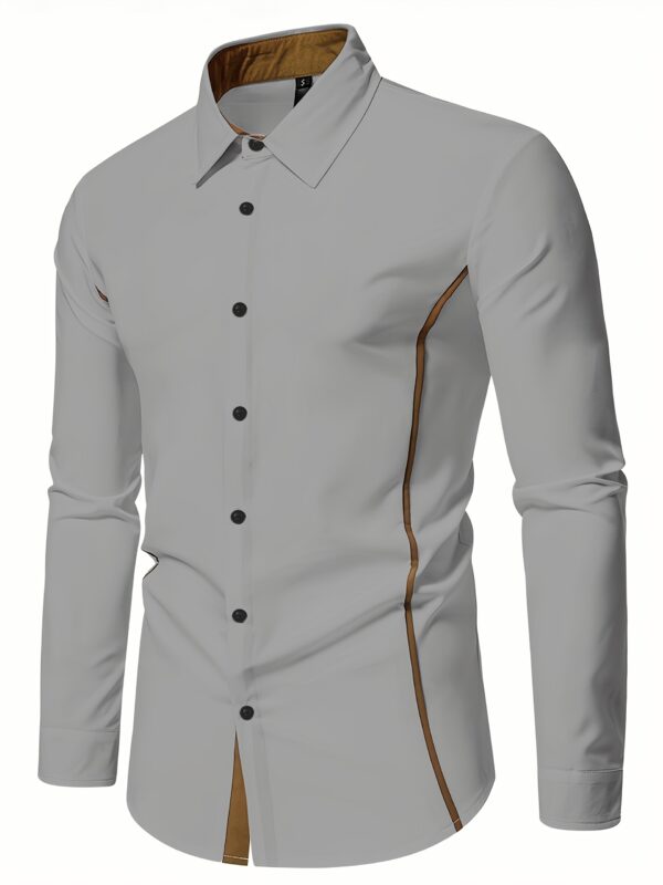 Men'S Slimming Line Long Sleeve Shirt - Stylish Solid Color with Contrast Binding, Three-Dimensional Design, Perfect for Casual Attire in Spring, Summer, and Autumn, Business Casual Shirt | Modern Casual Shirt | Durable Fabri - Image 2