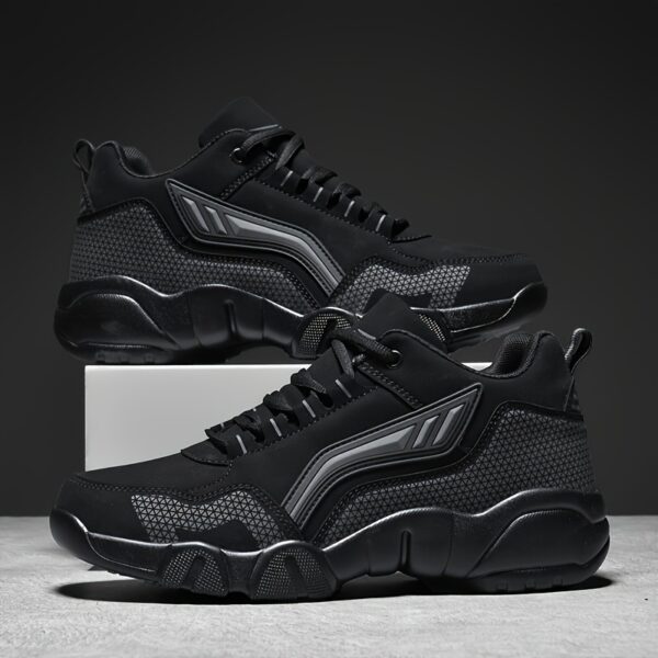 Men's Casual Sporty Sneakers - High Quality PU Upper, Non-Slip Rubber Sole with Cushioned Comfort & Inner Arch Support, Low-Top Lace-Up Design for All-Day Wear (Black/White) - Spring/Fall/Winter Seasonal Versatility, Comfortable Walking Shoes | Modern Sneakers | Sturdy Sole Footwear - Image 10