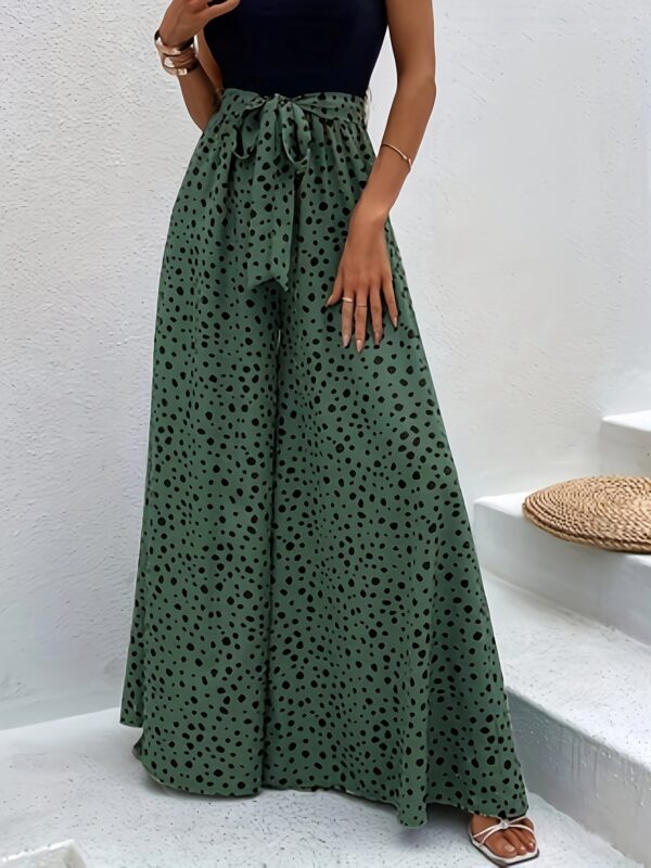 Women's Polka Dot Wide-Leg Pants with Adjustable Waist Tie - Loose Fit Long Trousers, Machine Washable All-Season Casual to Formal Elegant Chic Trousers for Women - Image 7
