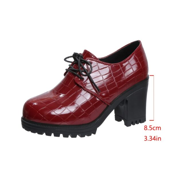 Women'S Fashion Lace-Up Pumps, Solid Color, Plain Toe, High Heel, Stone Pattern, Block Heel, with Polyurethane Upper, Fabric Lining, PVC Sole, Fabric Insole, for All-Season Versatile Shoes, from Huizhou North America & European Special - Image 12
