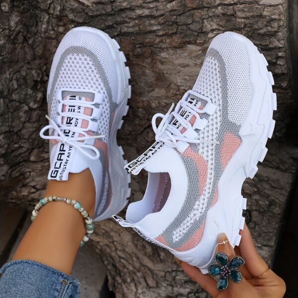 Women's Colorblock Knitted Sneakers, Stylish Breathable Low Top Running Trainers, Comfy Outdoor Sports Shoes plus size - Image 6