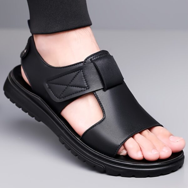 Men's Summer Sandals - Thick Sole Non-Slip Beach Shoes, Soft Casual Fashion Sandals with Adjustable Hook & Loop Strap, Brown Upper & Black Rubber Sole for Everyday Comfort - Image 2