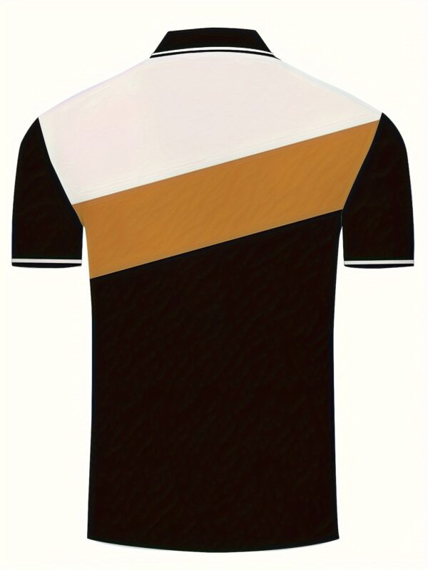 Casual Geometric Pattern Men's Color Block Short Sleeve Shirt, Stylish Male Shirt For Golf Sports, Gift For Men - Image 9