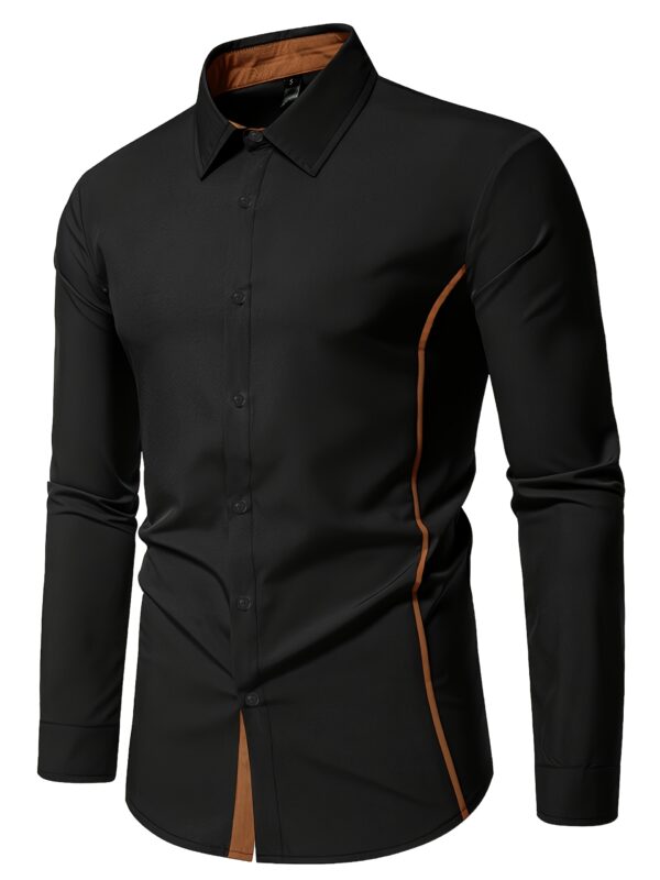Men'S Slimming Line Long Sleeve Shirt - Stylish Solid Color with Contrast Binding, Three-Dimensional Design, Perfect for Casual Attire in Spring, Summer, and Autumn, Business Casual Shirt | Modern Casual Shirt | Durable Fabri - Image 4