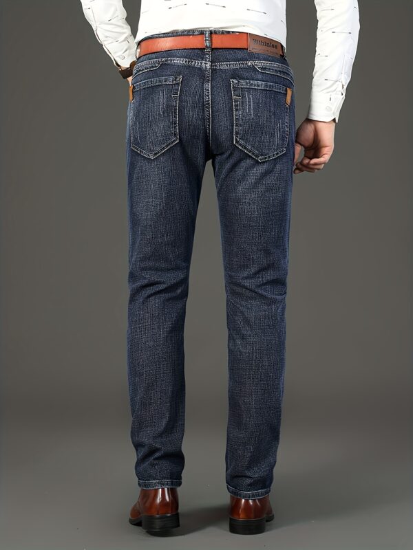 1pc Men'S Classic Denim Jeans - All-Season Stretch Regular Fit Solid Color Washed Basics, 64.5% Cotton, 33.5% Polyester, 2% Spandex, Woven Fabric, Casual Business Work Pants - Image 8