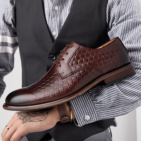 LUOQIRUI Men'S Genuine Leather Derby Shoes - Hand-Carved Wingtip Design, Black Lace-Up Dress Shoes for Business & Casual Wear, All-Season Comfort with Rubber Sole - Image 7
