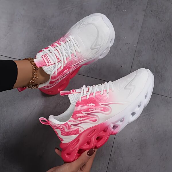 Women's Breathable Mesh Running Shoes - Gradient Pink & White Sporty Sneakers with Cushioned Phylon Sole, Comfortable Low-Top Design for Gym, Jogging, Travel & Casual Wear, Sleek Shoe Design, Cushioned Support - Image 3