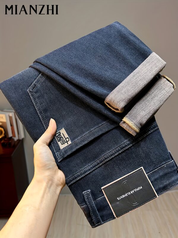 MIANZHI Men'S Slim-Fit Stretch Denim Jeans with Chinese Embroidery - Straight-Leg Mid-Rise, Button Closure, Light Wash, All-Season Casual Wear for Casual Attire, Comfortable Fashion, Breathable Fabric