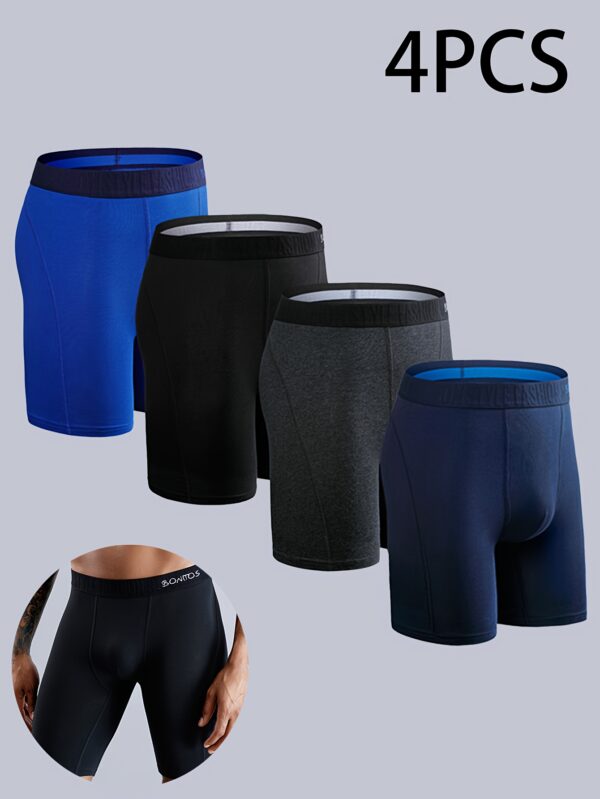 4pcs BONITOS Men's Long Boxer Briefs - Fly Open Underwear, Breathable Cotton Blend, Elastic Waistband, Comfort Fit in Blue, Black, Gray, Navy - Ideal for Daily Wear - Image 3