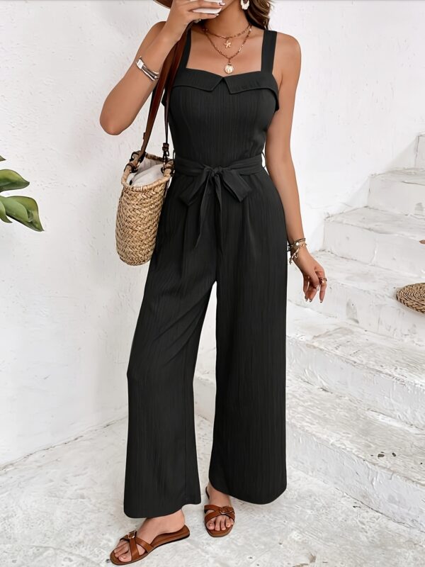 Women'S Solid Color Wide-Leg Jumpsuit - Sage Green, Strappy Back, Belted Waist, Sleeveless with Tie-Back Detail, Perfect for Summer Vacations, Casual to Formal Attire, Casual Attire|Tied Waist Jumpsuit|Strapless Jumpsuit - Image 9