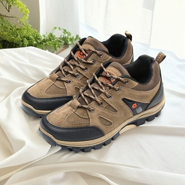 Men's Lightweight Breathable Hiking Shoes - Non-Slip Outdoor Trekking Sneakers with Soft PVC Sole, Brown & Blue Design for Spring/Summer/Fall Casual Wear, Hiking Boots, Casual Trekking Shoes, Breathable Hiking Sneakers, Rugged Sole Footwear